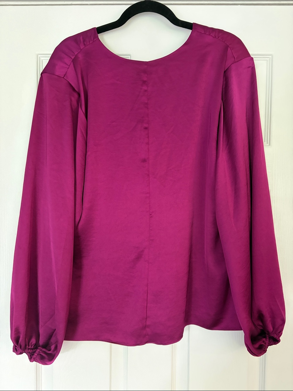 Express Magenta Satin Tie-Front Blouse - Picture 4 of 4
